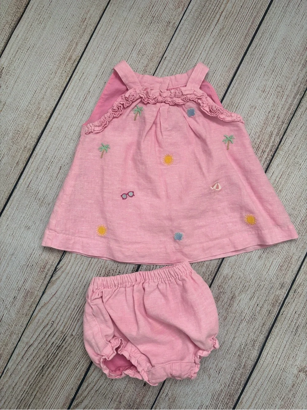 Janie and Jack Pink Embroidered Tank Top with Bloomers